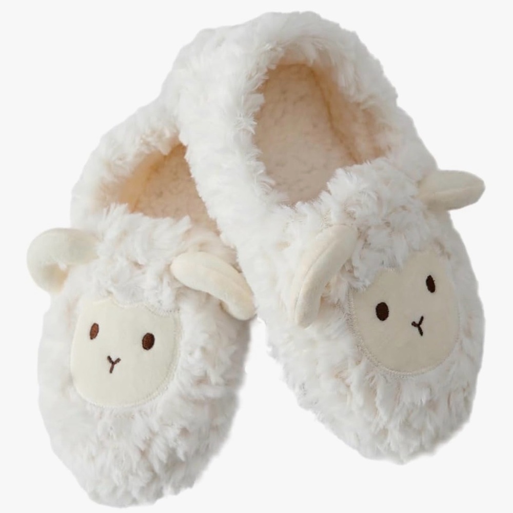 New Cute Sheep Alpaca Plush Slippers White Fuzzy Furry House Shoes S/M (36-38)
